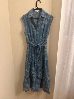 solitaire denim dress Solitaire | Dresses | Solitaire Women Denim Dress S White Floral Belted  Short Sleeve W Pockets